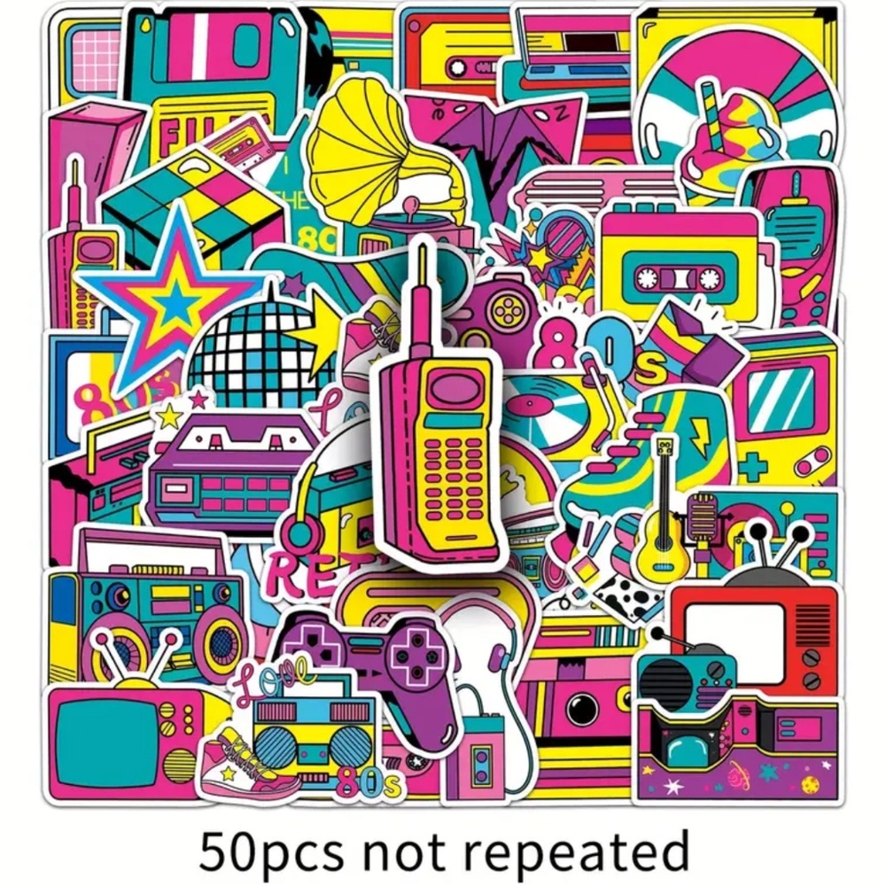 NIP! 50 Pieces of Neon 1980s and 1990s Stickers!